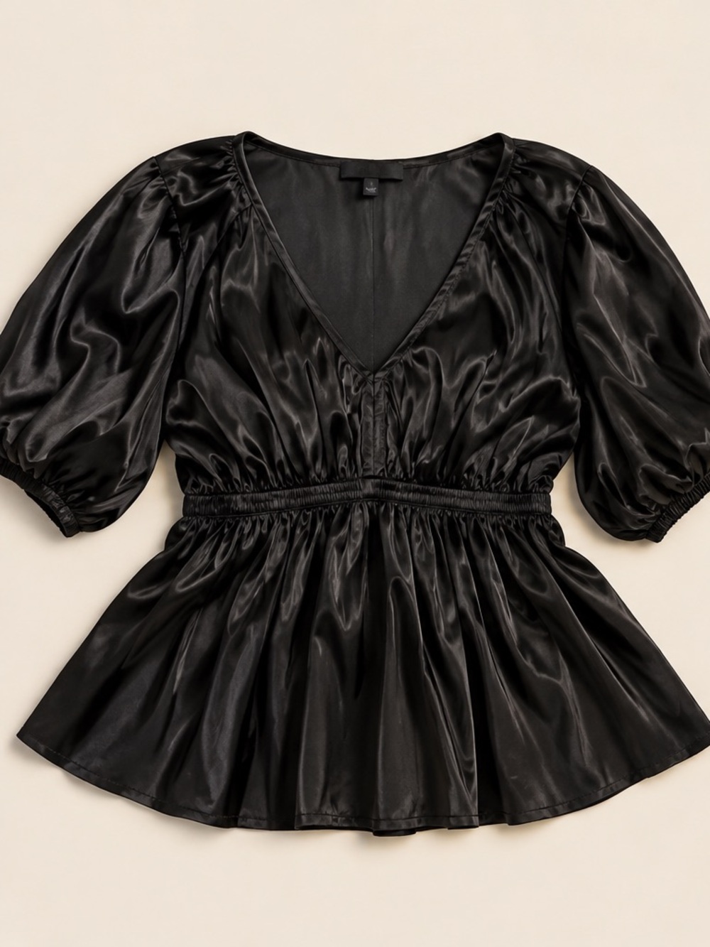 Women's Black Satin V-Neck Peplum Top - madewell